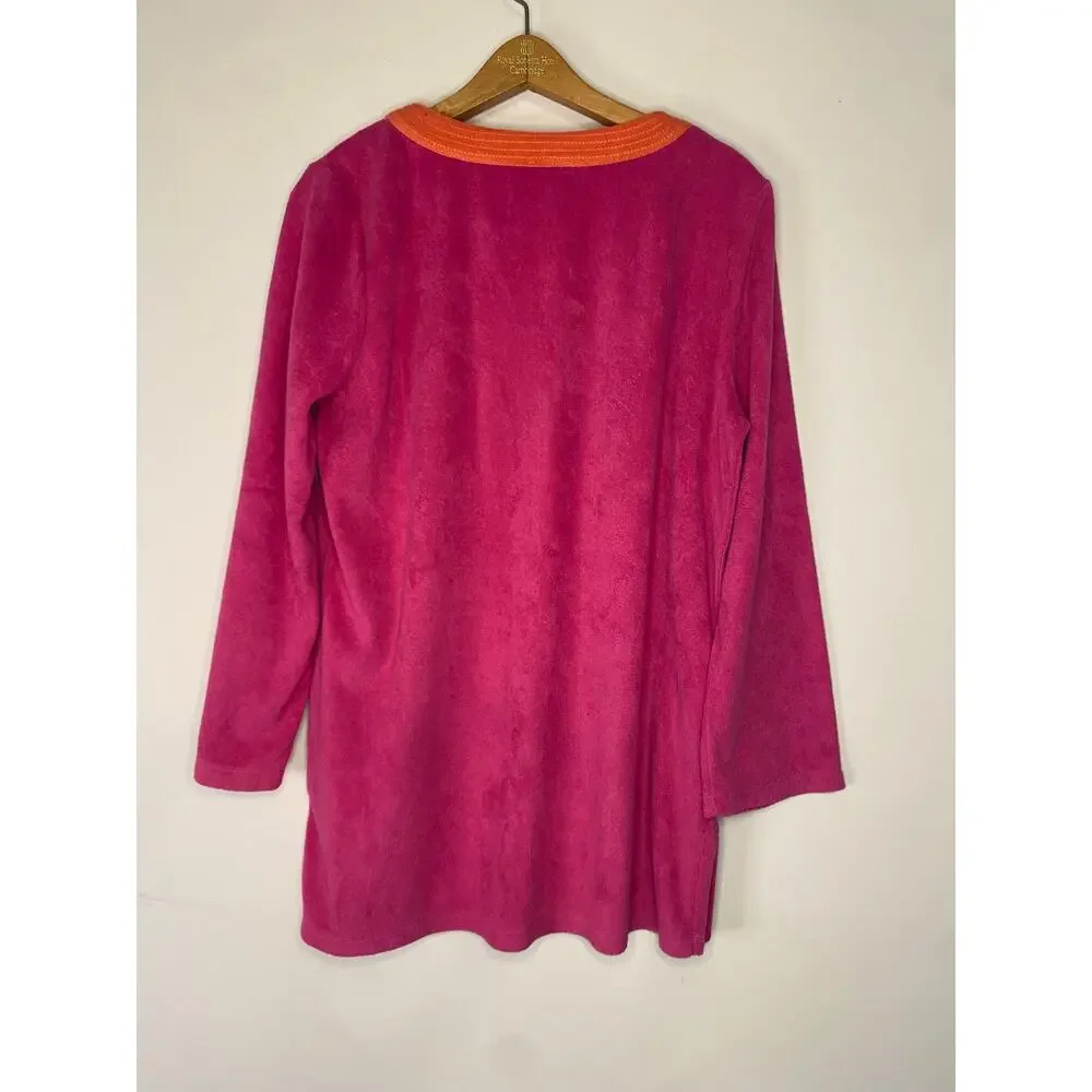 NWT Talbots Swim Cover Up Tunic Red Orange Size Large Long Shirt Terrycloth